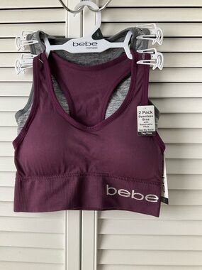 NWT BeBe ~ Gray & Purple Sports Bra